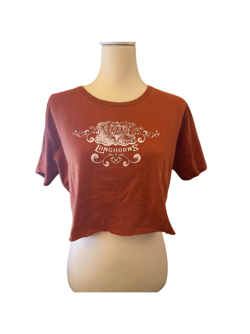 Texas Longhorns Bedazzled Cropped Tee, Women's Size Large